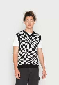 YOURTURN Distorted Check Vest Unisex - Trui - Black/White