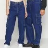YOURTURN Cargo Denim Wide Leg Unisex - Relaxed Fit Jeans - Rinsed Denim