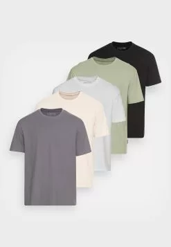 YOURTURN Unisex 5 Pack - T-Shirt Basic - Dark Grey/White/Beige -YOURTURN WINKEL ad4b65fc9a1a4ee292e39d99f7fd81fb